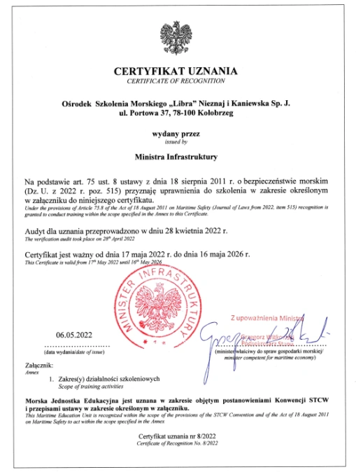 Uznanie Ministerstwa Infrastruktury